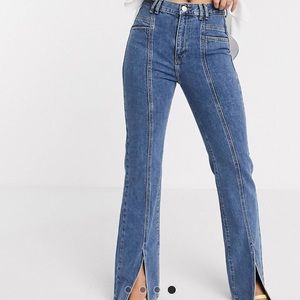 Pull & Bear High Waisted Split Front Jean in Blue